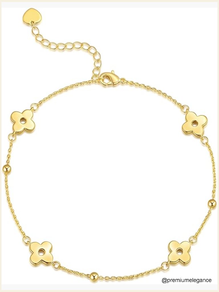 Gold Plated Four-Leaf Clover Anklet Ankle Bracelet Adjustable Charm